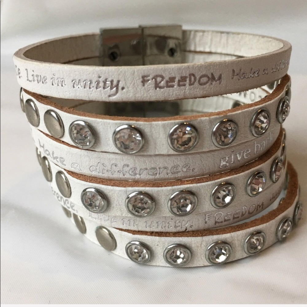 Humanity for All - White Leather Cuff Bracelet